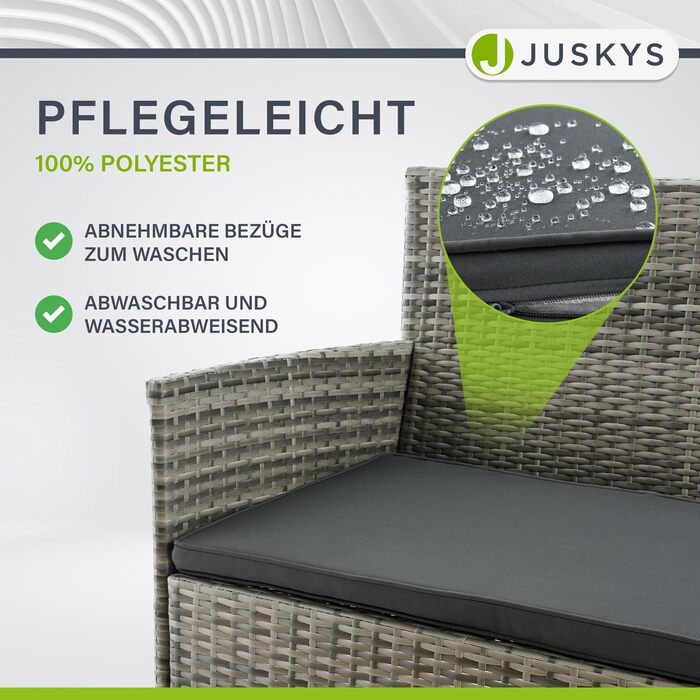 Набір садових меблів Juskys Polyrattan Fort Myers на 4 особи: диван, 2 крісла, стіл, подушки. Чорний/кремовий, вологостійкий, для балкона та саду