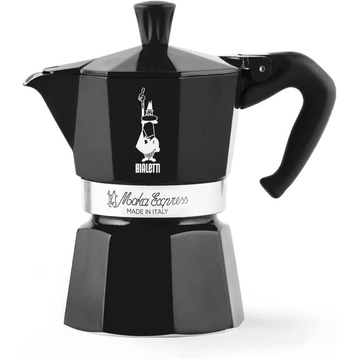 Кавоварка Bialetti Moka Color, 3 чашки, алюмінієва, чорна, італійська гейзерна кавоварка для плити