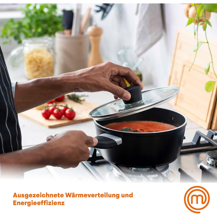 Каструля MasterChef з антипригарним покриттям, скляна кришка, ергономічні ручки, для всіх типів плит, індукція, 18 см, Essentials