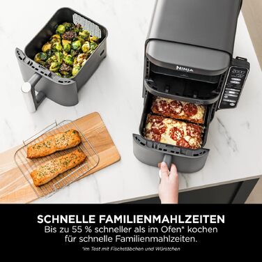 Вертикальна аерофритюрниця Ninja Double Stack XL Air Fryer 9,5 л з цифровим термометром, 6 функцій приготування, 2 рівні, сіра SL451EU