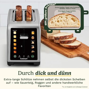 Тостер Cuisinart SimpliTouch XL з сенсорним екраном - 2 слоти, великі прорізи, підрум'янювання хліба, бубликів, чіабати та мафінів