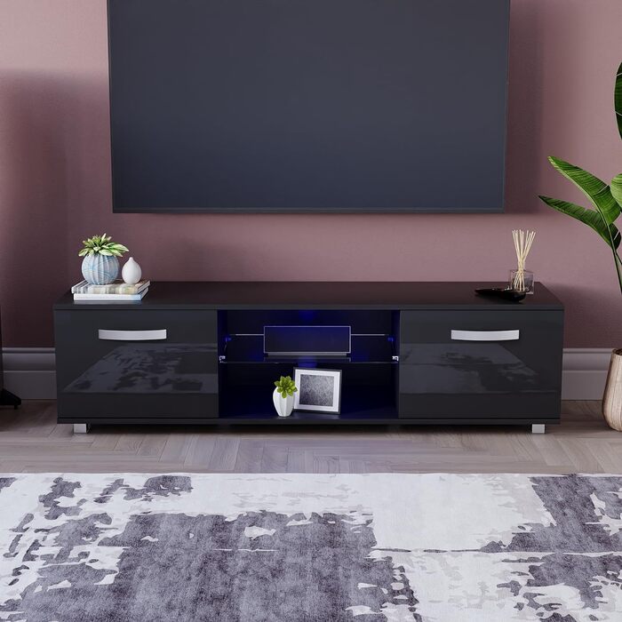 Тумба під телевізор Vida Designs Cosmo, чорна, 140 см, LED підсвітка, ДСП