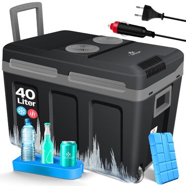 KESSER® Термобокс-холодильник 40л на колесах 12/230V для авто, човна та кемпінгу. Охолодження та обігрів, режими ECO/MAX, чорний/сірий