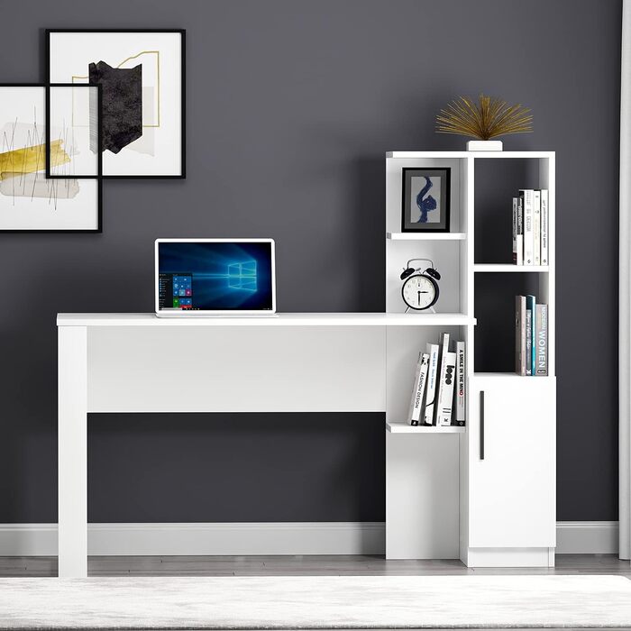 Стіл Homidea TODY для комп’ютера, письмовий, з дверцятами та полицями, сучасний дизайн, білий, для домашнього офісу чи дитячої кімнати