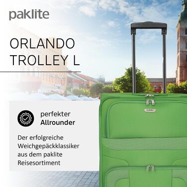 Валіза для подорожей Paklite Orlando, м'який великий дорожній тролей на 2 колесах, 73 см, 80 л, зелений