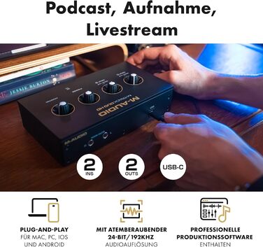 Аудіоінтерфейс M-Audio M-Track Duo для запису, стрімінгу та подкастів - 2 XLR/Line входи, 192kHz, з програмним забезпеченням