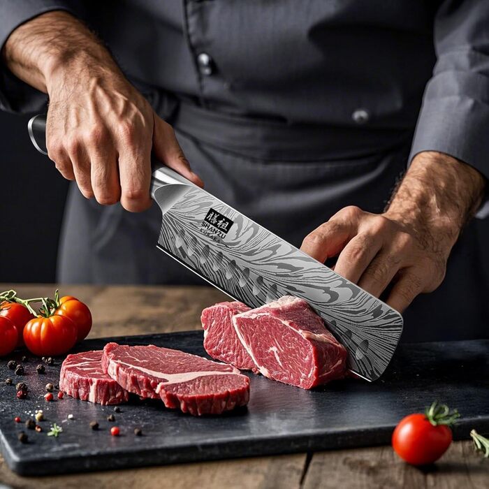 Японський ніж SHAN ZU Nakiri 18 см з пудлової сталі для кухні. Професійний ніж шеф-кухаря з ергономічною ручкою з паккавуду