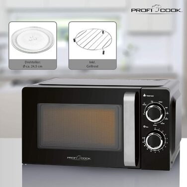 Мікрохвильова піч з грилем ProfiCook PC-MWG 1208, 17 л, 900 Вт гриль, 700 Вт мікрохвилі, 6 режимів, таймер 30 хв, чорна