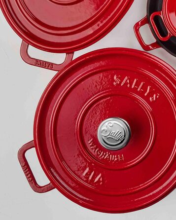 Чавунний казан Sallys 'Ela' Deluxe, преміум-якість, для ідеального приготування, червоний Lava