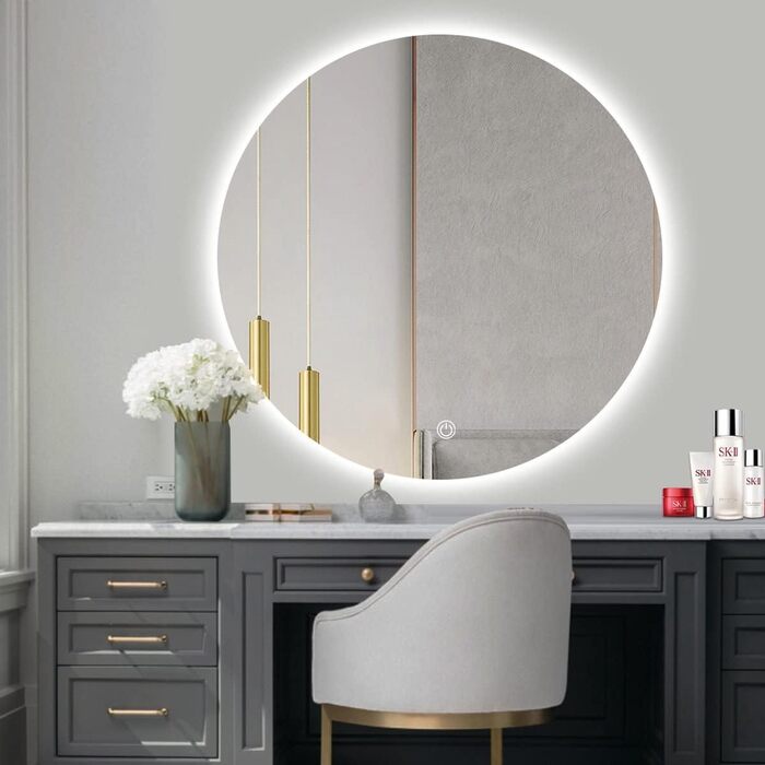 Дзеркало для ванної кімнати SensaHome кругле без рами з LED-підсвічуванням, диммер, 70x70 см