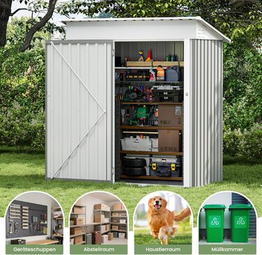 Металевий садовий будиночок UDPATIO 4 м³ (228x121x181 см) - для двору, інструментів, велосипедів. Оцинкована сталь, замок, світло-сірий