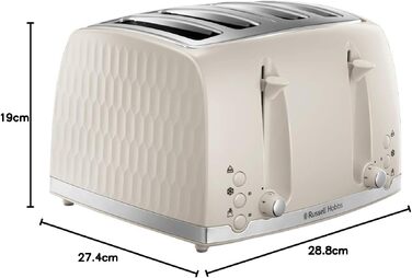 Тостер Russell Hobbs 26071 на 4 тости, кремовий: сучасний дизайн, широкі слоти, підйомний механізм