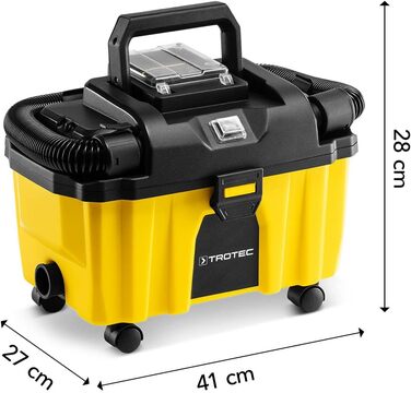 Акумуляторний ручний пилосос TROTEC VC 15-20V для вологого та сухого прибирання, бездротовий, 20В Li-Ion, 130Вт, HEPA фільтр, для будівництва, об’єм 10л/2,7л