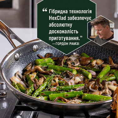 Сковорода HexClad гібридна антипригарна 25 см з кришкою, для індукції та всіх плит, жароміцна, ручка що не нагрівається