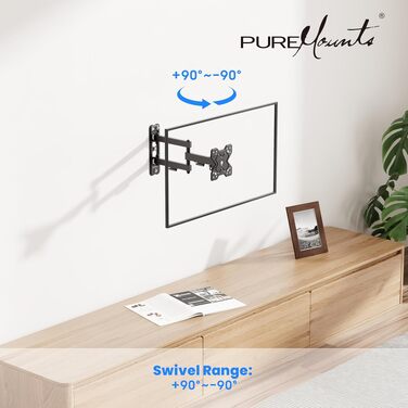 Настінний кронштейн для ТБ та монітора PureMounts, поворотний та нахильний, VESA 100x100 мм, для екранів 13-32 дюйми, до 20 кг, чорний