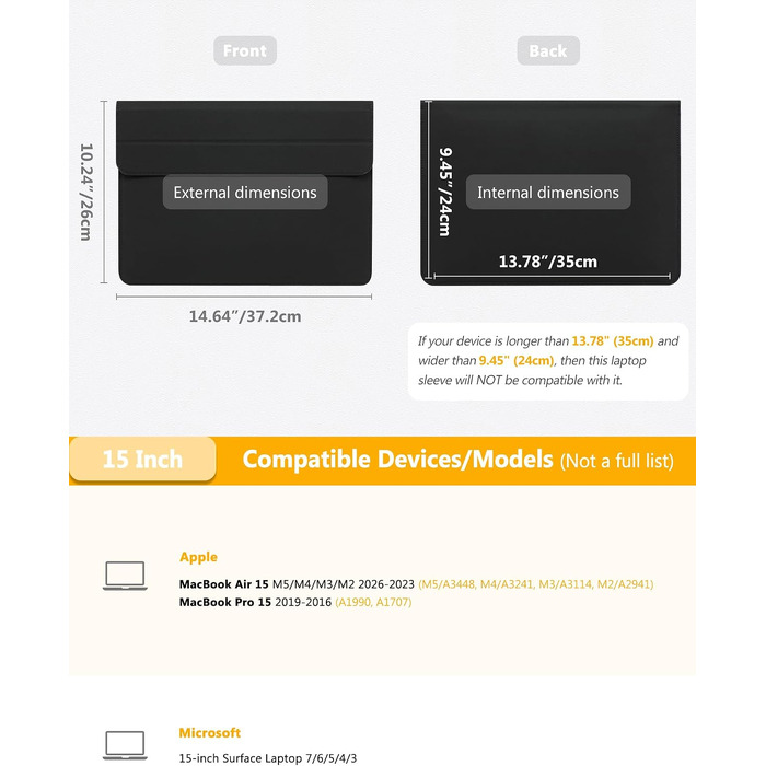 Чохол-сумка для MacBook 15 дюймів з підставкою, захисний кейс HYZUO, чорний