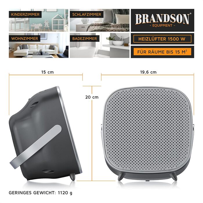 Енергозберігаючий керамічний електрообігрівач Brandson, тихий, 2 режими нагріву, термостат, захист від перегріву, для ванної, спальні, вітальні, білий