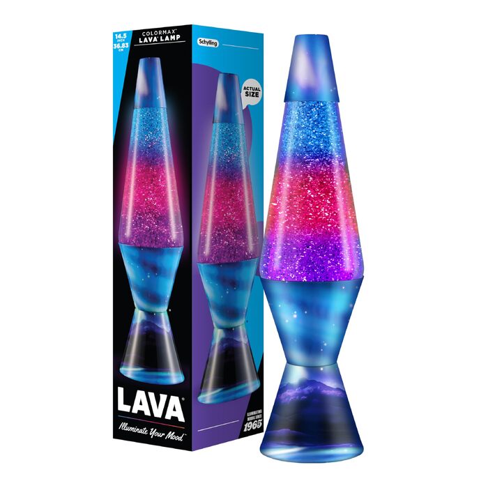 Лава-лампа Lava Lampe 2103: білий віск, синя рідина, срібляста основа та ковпак, висота 36.8 см, декоративний нічник для створення атмосфери