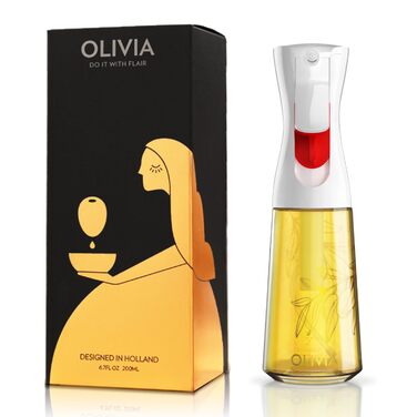 Скляний розпилювач для оливкової олії FLAIROSOL OLIVIA (200 мл) — дозатор для кухні, гриля та аерофритюрниці, прозорий з золотом