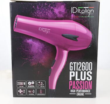 Професійний фен для волосся ID Italian Design 2200W, 3 температури, 2 швидкості, насадка для укладання, рожевий