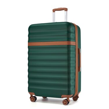 Валіза KONO XL (75 см) розширена, легка, з твердим корпусом та TSA-замком, темно-зелений/коричневий