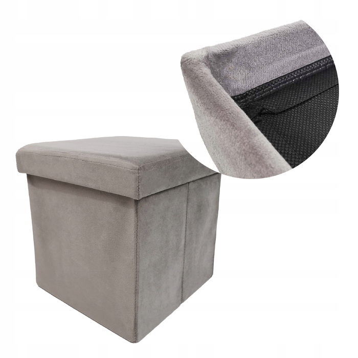 Квадратний оббитий пуф Kontrast сірого кольору зрідним сховищем, 30x30x30 см