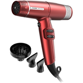 Професійний фен для волосся Gama Italia iQ Lite 1600 Вт, 110 000 об/хв, Oxy Active технологія для яскравості кольору, подвійний фільтр, ультралегкий 316 г, червоний