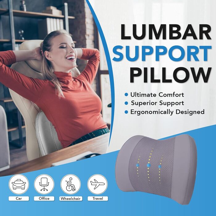 Подушка для підтримки попереку, Memory Foam, для зменшення болю в спині, для авто, офісу, інвалідного візка (Сірий)