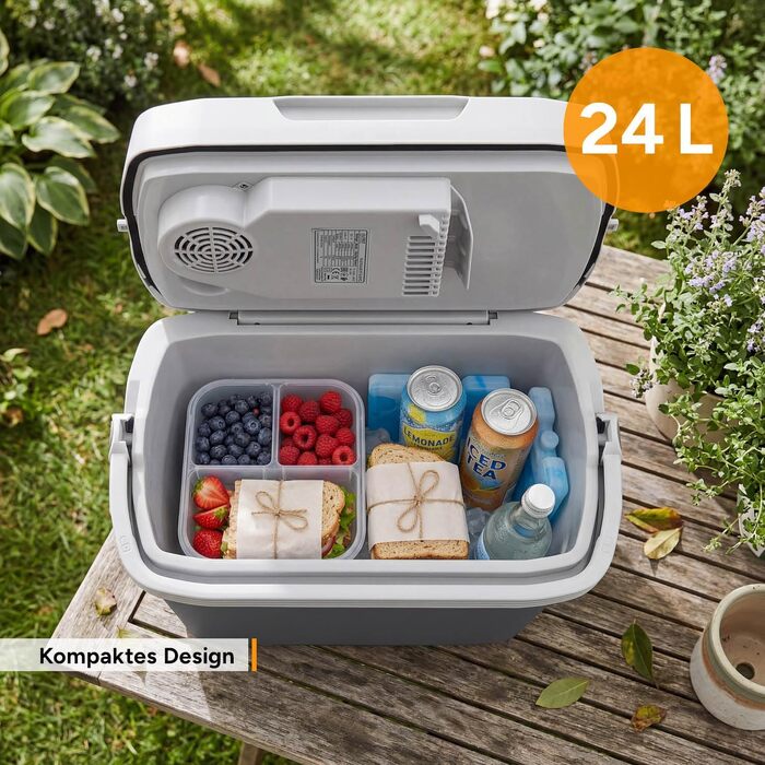 Автомобільний холодильник/термос First Austria Thermoelektrische Kühlbox 24L з USB-C PD 3.0 52W, живлення від мережі/автомобіля/USB, чорно-сірий