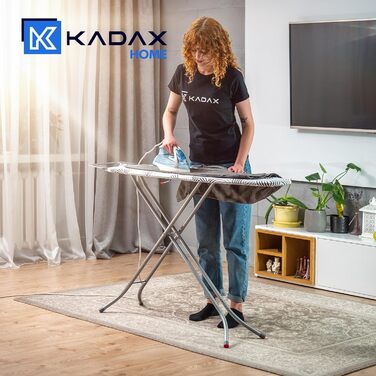 Складана прасувальна дошка KADAX 114x34 см з металевою сіткою, підставкою для праски, 5 мм пінною підкладкою та антиковзкими ніжками (трикутники)