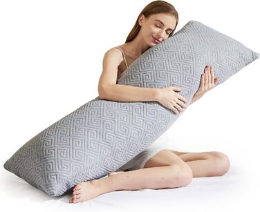 Подушка для сну на боці 39 x 137 см. Довга подушка для тих, хто спить на боці, з подрібненою піною з пам'яті. Вагітна подушка, подушка-обійми з віскоеластичної піни. Знімний чохол, регульована наповнюваність.