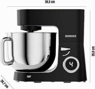 Кухонний комбайн-міксер Heinrichs, планетарний тістоміс 2500W з чашею 8Л, набір насадок (гаки, вінчик), 8 швидкостей, низький рівень шуму