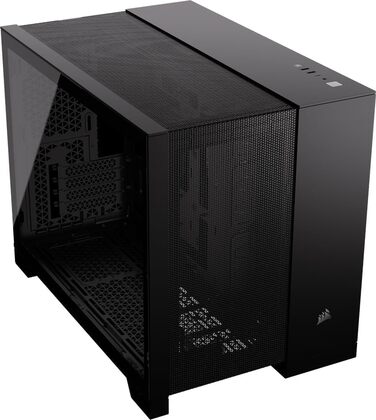 Комп'ютерний корпус CORSAIR 2500D Airflow mATX, двокамерний, без вентиляторів, підтримка зворотного підключення материнської плати, чорний, для високої гнучкості охолодження