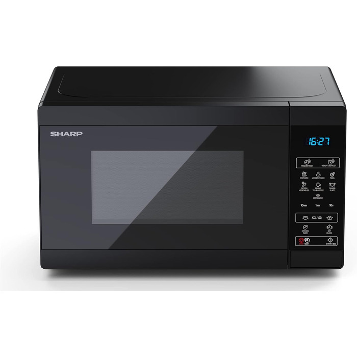 Мікрохвильова піч SHARP MS02EB, 800 Вт, 11 режимів, розмір 44x25,8x32,4 см, чорна, з функцією розморожування
