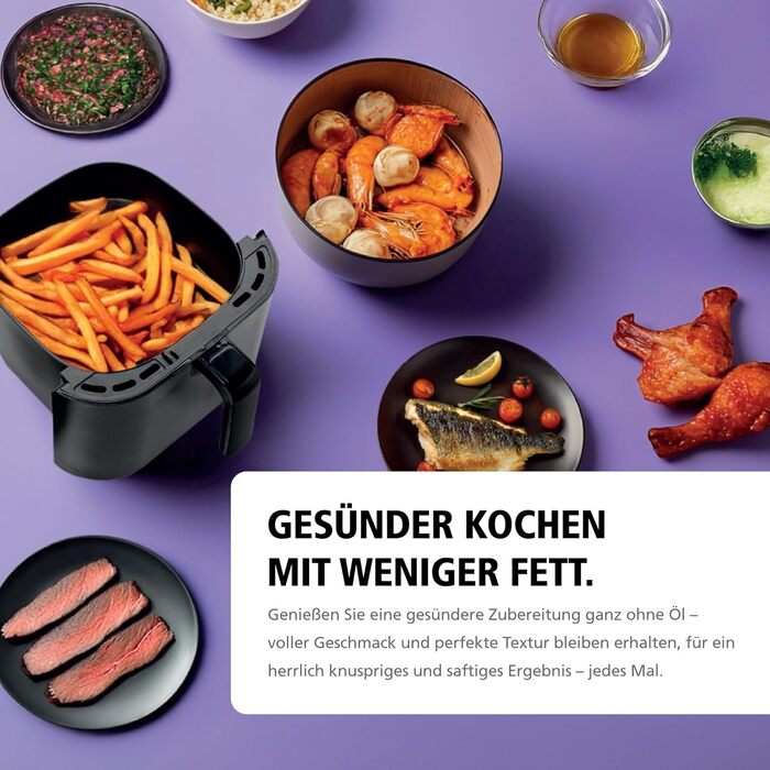 Аерофритюрниця Brabantia Airfryer XL 4-5.7л, 1700 Вт, 8 програм, цифровий сенсорний дисплей, без PFAS, чорна, BBEK1134
