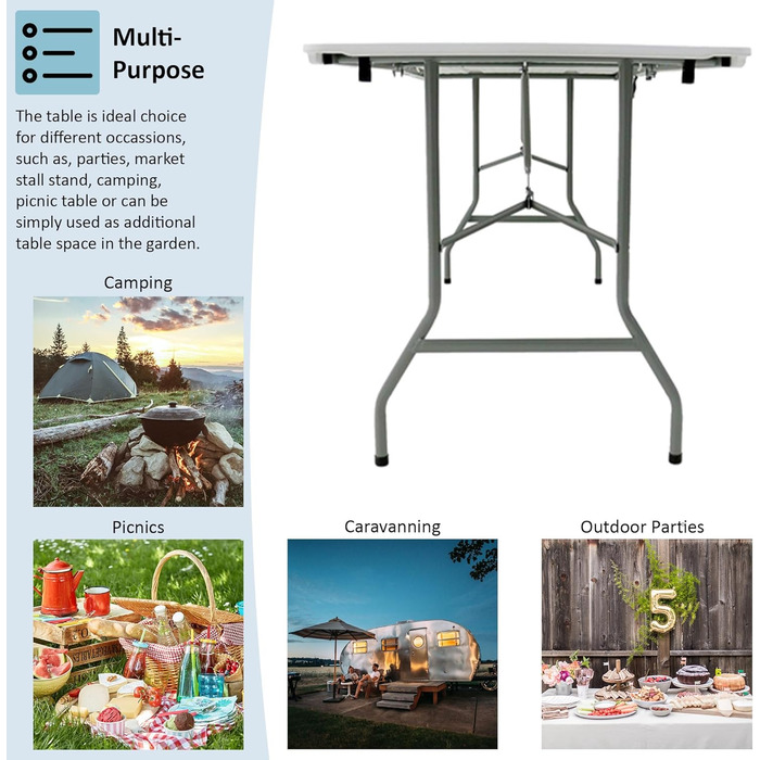 Складаний стіл Home Vida 1,5 м, міцний, для кемпінгу, банкету, весілля, саду, пікніка, універсальний, з ручкою, для дому та вулиці