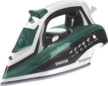 Праска BEPER P204FER003, 2600 Вт, 400 мл, сталева підошва, сухе/парове прасування, регулювання температури, антинакип, захист від протікання, самоочищення