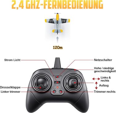 Літак на радіокеруванні HAWK'S WORK P-51D Mustang 2.4GHz, 6-осьовий гіростабілізатор, готовий до польоту, для дітей та початківців (сірий)