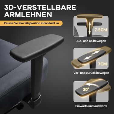 Ігрове крісло Gamer Sessel для геймерів, замша, 3D-підлокітники, з підніжкою та підтримкою попереку, до 220 кг, темно-сіре, XXL