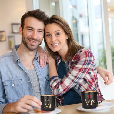 Керамічні чашки для пари "Mr & Mrs", подарунковий набір для весілля, заручин, 370 мл, овальні