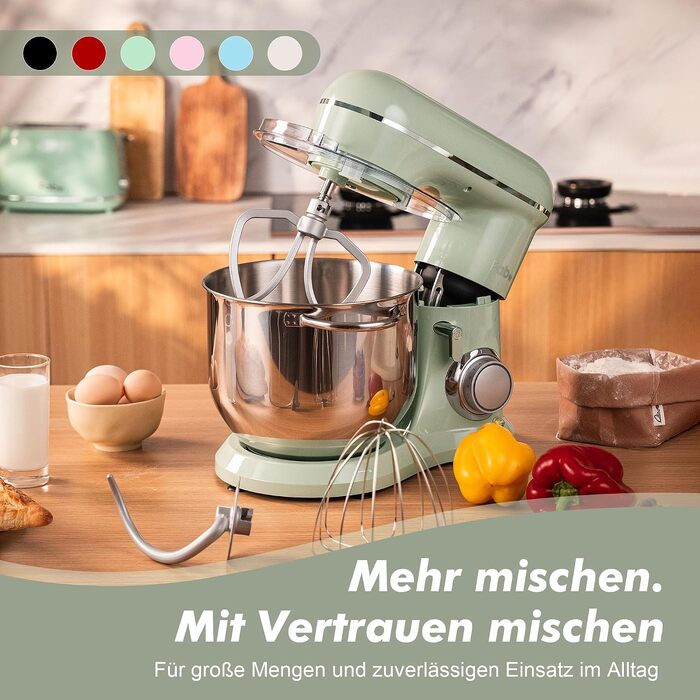Кухонний комбайн-міксер Kitchen in the box Fab-Serie 8л, потужність 2000Вт, 10 швидкостей, з насадками (вінчик, гак, міксер), Зелений