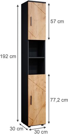 Висока шафа для ванної Vicco Irma, антрацит/дуб золотий, 30x192 см