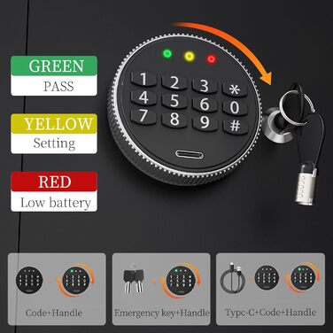 Сейф WASJOYE 42L Tresor з ключем та цифровим замком, настінний сейф для дому, офісу, готелю, 40x38x31 см