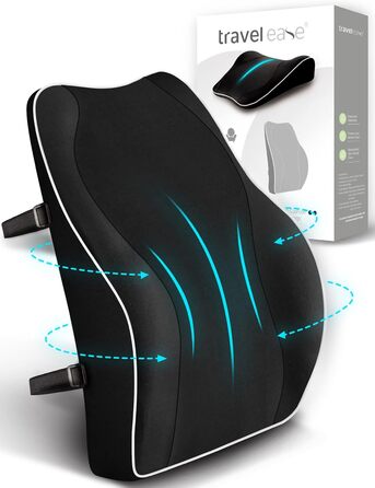 Ергономічна подушка для спини Travel Ease з пам'яттю форми, ортопедичне лордозне підтримувальне подушка для офісного та комп'ютерного стільця, антистатичний і гіпоалергенний чохол, чорна
