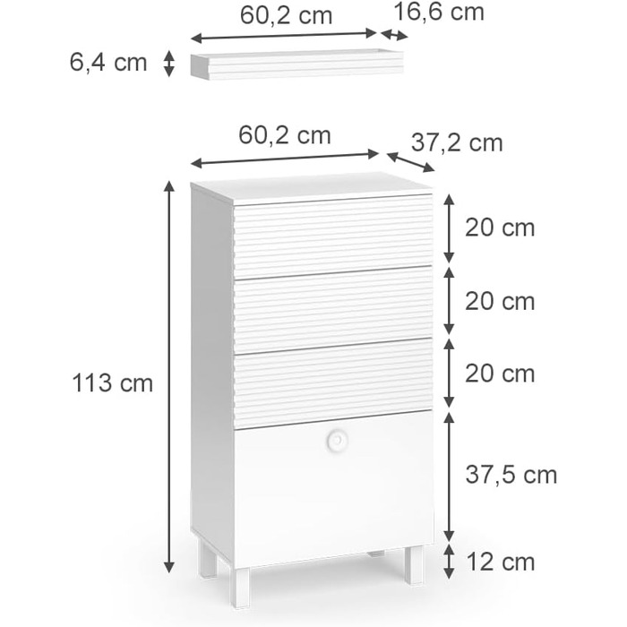 Пенал для ванної Vicco Sola, білий, 60x113 см, 4 шухляди