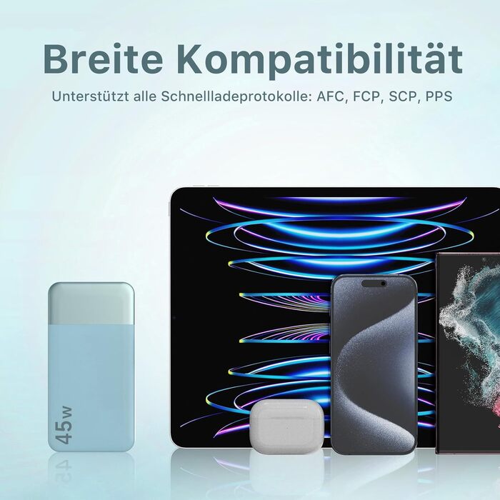 Power Bank Nobis 20000mAh, 45W з кабелем USB-C, Digital Display, для Android, Laptop, Phone (Блакитний)
