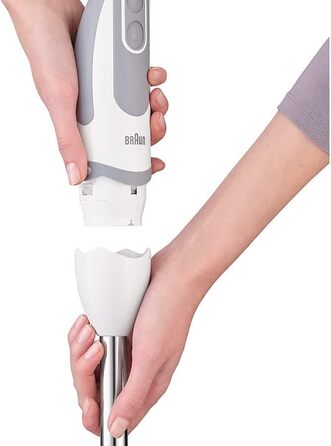 Блендер Braun MultiQuick 5 Vario MQ 5220WH, 1000 Вт, з нержавіючою насадкою, біло-сірий, комплект 2 аксесуари
