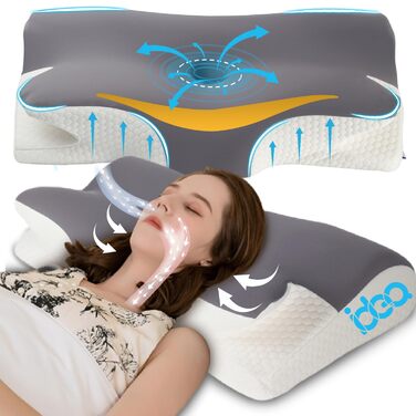 Ортопедична подушка IDEA проти болю в шиї: ергономічна подушка з Memory Foam для сну на боці, спині та животі - для комфортного сну та підтримки шиї (65 x 36 x 11/14 см)
