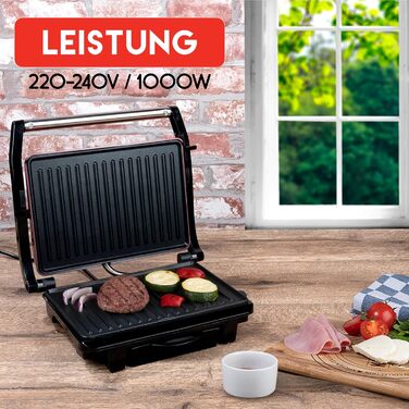 Контактний гриль Alpina Optigrill 2100W: для сендвічів, паніні, овочів, м'яса. Антипригарне покриття, інтелектуальні режими приготування, BPA-Free, чорний