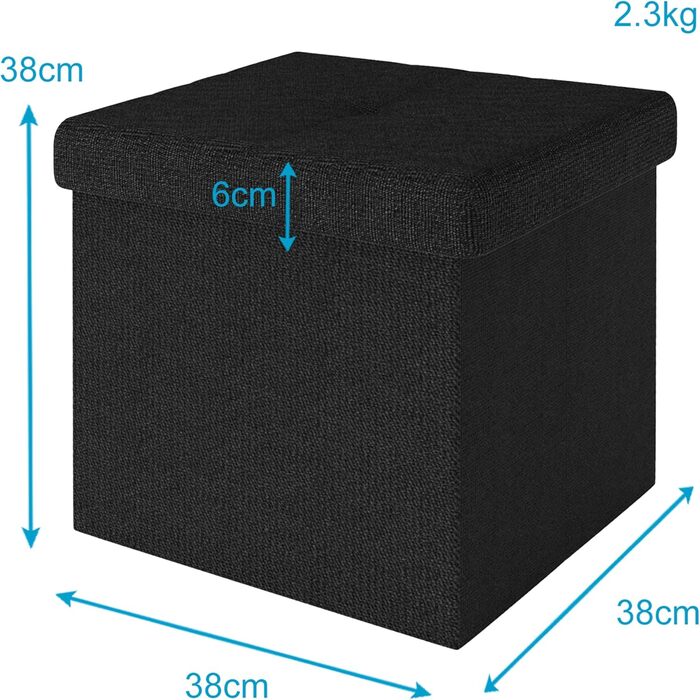 Складаний пуф INTIRILIFE 38x38x38 см, чорний, з кришкою та відсіком для зберігання, тканинний куб для сидіння та підставка для ніг
